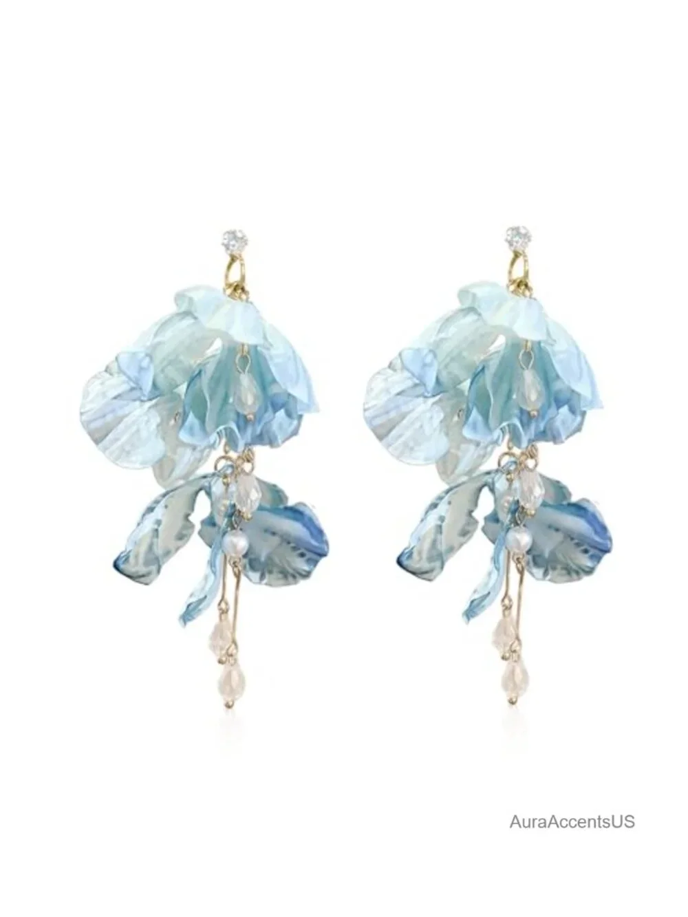 Bohemian Floral Dangle Earrings, Long Tassel Drop Earrings, Layered Petal